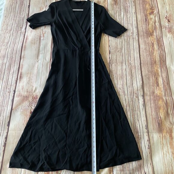 APC dress Womens 36 Black Mathilda Tie Crepe Viscose Vneck Pleats Classic - Picture 11 of 13